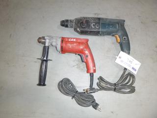 (1) Milwaukee 120V 1/2 In. Drill  C/w (1) Bosch Rotary Hammer Drill