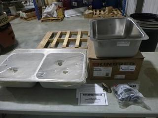 (1) Unused  Single Stainless Sink, 17 3/4 In. x 15 3/4 In., (1) Unused Double Stainless Sink, 31 3/4 In. x 18 3/4 In.