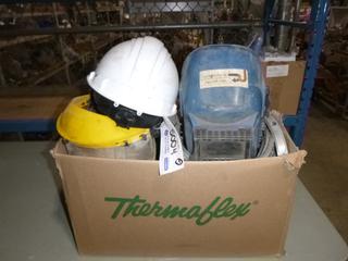 Box of Hard Hats, Face Shields and (1) Welding Helmet