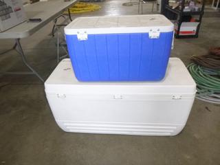 (1) Igloo Cooler, 39 In. x 19 3/4 In. x 17 In., (1) Coleman Cooler, 24 In. x 14 1/4 In. x 12.5 In.