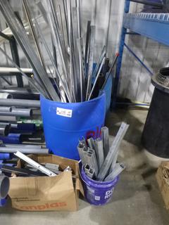 Contents of (2) 55 Gal. Drums, Box and Pail Includes  Unistrut, Pipe and Threaded Rod