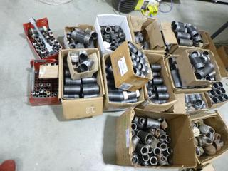 Qty of Steel Fittings, Elbows, Straights, Caps, T's, Various Sizes