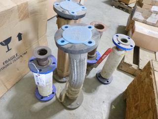 Qty Of Assorted Flanged Flex Metal Hose/Pump Connectors, (1) Ball Valve w/ Flanged Connection