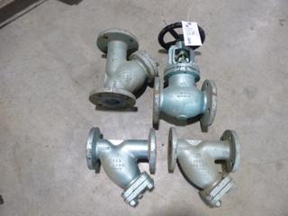 (1) 2.5 In. Cast Iron Strainer Valves, (2) 2 In. Cast Iron Strainer Valves And (1) 2.5 In. Gate Valve