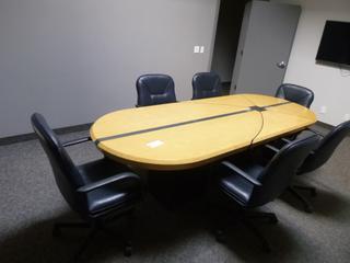 Oval Boardroom Table, Includes (6) Office Chairs on Casters, 9 Ft. x 41 In. x 29 In., *Note: Buyer Responsible For Dismantling And Load Out*