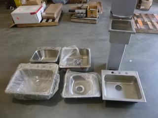 (5) Kindred Stainless Steel Sinks, w/ (1) Pedestal Sink, *Note: No Boxes*