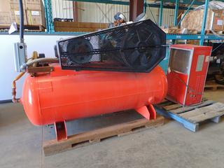 Devair 447 Compressor c/w Baldor 15 HP Motor, 3 Phase, 200V, 43A, 1760 RPM, 200 PSI, 120 Gallon, SN 4167 w/ Pro Dry PD50 Compressed Air Dryer, SN 0398-1-9806-142N