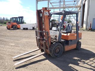 Toyota 20 F5GL20 Forklift c/w Inline 4, Gas, 2 Speed, 2-Stage Mast, 4 Ft. Forks, Max Height 3000mm, Max Capacity 2000 KG, 7.00-12 NHS Front Tires, 6.00-9 Rear Tires, Showing 8,128 Hrs, SN 43315