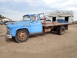 1955 Chevrolet 1753 Flat Deck Truck c/w V8, 5 Speed Manual, 9.00-20 Tires, 16 Ft. Deck, Showing 31,258 Miles, VIN 51753830053 *Note: Does Not Run, Tires Cracked*