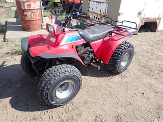 1987 Kawasaki Bayou 185 KLF185A 5 Speed ATV c/w Kawasaki Single Cylinder 4 Stoke Engine, 21x9.00-8 Front Tires, 22x11.00-8 Rear Tires *Note: No VIN, Turns Over, Starts, Needs Valve Work As Per Consignor* 