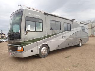 2006 Freightliner Fleetwood Discovery 39S Motorhome c/w 7.2L Cat C7 Diesel, 330 HP A/T, (2) A/C Units, Fully Loaded, Leather, 3 Slides, 40 In. Sony TV, TV In Bedroom w/ VHS/DVD Combo, New Fridge, Automatic Leveling, Vehicle Tow Bar, Air Suspension, 275/80R22.5 Tires, Showing 105,985 Kms, VIN 4UZACJDC56CW54825 *Note: Windshield Cracked, View Service Records In Documents Tab*
