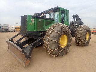 2010 John Deere 748H Grapple Skidder c/w 6.8L, Enclosed Cab, Brush Guards, Tire Chains, 35.5LB32 Tires, Showing 14,856 Hrs, SN 1DW748HXPA0629400 *Equipment From D&L Rehn Contracting* **For More Information Contact Richard at 780-222-8309**