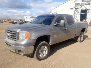 2008 GMC Sierra 2500 HD SLT 4X4 Crew Cab Pickup c/w 6.6L Duramax Turbo Diesel, Allison A/T, LT265/70R17 Tires, 6 1/2 Ft. Box, Reads 1130 kms, VIN 1GTHK23698F140498 *Note: Kms May Not Be Accurate Due To Year, Engine Light On, Service Air Bag, Service Battery Charging System, Rearview Mirror Missing, Rips In Front and Rear Seat, Front Hood Reflector Missing, Wheel Well Covers Missing*
