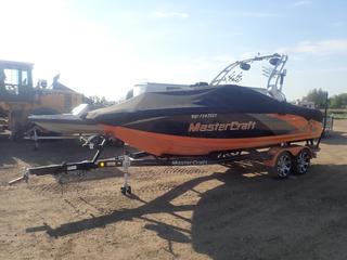 2013 Mastercraft X25 Wake Boat c/w Heated Driver and Passenger, Rear Fold Up Seats For Wake Surf Watching, Furnace, Camera Ready Inputs, Underwater Lights, Shower, (6) JL Speaker Sound System w/ Subwoofer, 20 Hrs On New Engine, Showing 149 Hrs, Boat SN US-MBC7EDD3K213, Trailer VIN B8-000071 *Note: Information as per Consignor* 