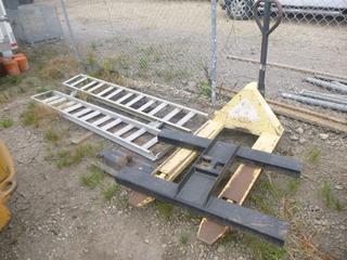 **LOCATED OFFSITE** 8ft Trailer Ramps, Pallet Jack, Gooseneck Hitch Parts *Note: Buyer Responsible For Loadout, This Item Is Located @ 7261 18ST NW, For More Info Contact Chris @ 587-340-9961*