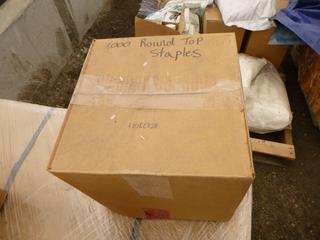 **LOCATED OFFSITE** (9 Boxes) 6in. Round Top Staples, Approx. 1000 Pcs Per Box *Note: Buyer Responsible For Loadout, This Item Is Located @ 7261 18ST NW, For More Info Contact Chris @ 587-340-9961*