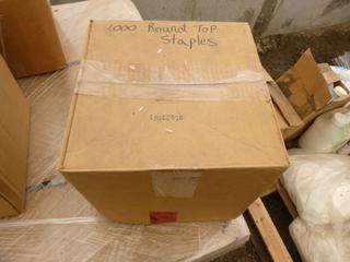 **LOCATED OFFSITE** (9 Boxes) 6in. Round Top Staples, Approx. 1000 Pcs Per Box *Note: Buyer Responsible For Loadout, This Item Is Located @ 7261 18ST NW, For More Info Contact Chris @ 587-340-9961*