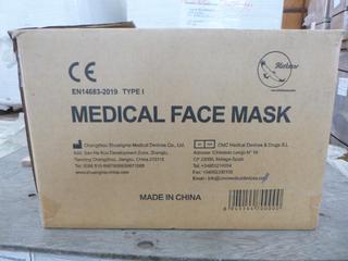 **LOCATED OFFSITE** (5 Boxes) Medical Facemask, 3 Layers, BFE ≥ 95%, Approx. 2000  Pcs/Box *Note: Buyer Responsible For Loadout, This Item Is Located @ 7261 18ST NW, For More Info Contact Chris @ 587-340-9961*