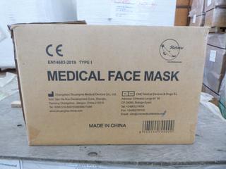 **LOCATED OFFSITE** (10 Boxes) Medical Facemask, 3 Layers, BFE ≥ 95%, Approx. 2000 Pcs/Box *Note: Buyer Responsible For Loadout, This Item Is Located @ 7261 18ST NW, For More Info Contact Chris @ 587-340-9961*