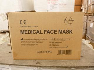 **LOCATED OFFSITE** (10 Boxes) Medical Facemask, 3 Layers, BFE ≥ 95%, Approx. 2000 Pcs/Box *Note: Buyer Responsible For Loadout, This Item Is Located @ 7261 18ST NW, For More Info Contact Chris @ 587-340-9961*