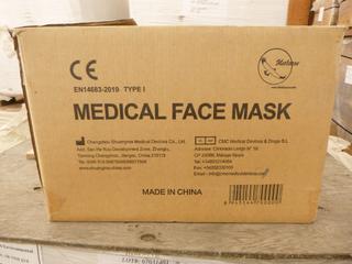 **LOCATED OFFSITE** (10 Boxes) Medical Facemask, 3 Layers, BFE ≥ 95%, Approx. 2000 Pcs/Box *Note: Buyer Responsible For Loadout, This Item Is Located @ 7261 18ST NW, For More Info Contact Chris @ 587-340-9961*