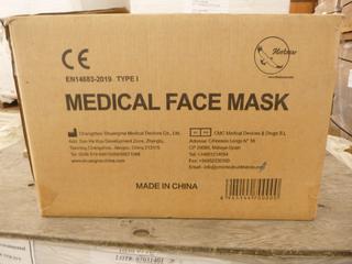 **LOCATED OFFSITE** (10 Boxes) Medical Facemask, 3 Layers, BFE ≥ 95%, Approx. 2000 Pcs/Box *Note: Buyer Responsible For Loadout, This Item Is Located @ 7261 18ST NW, For More Info Contact Chris @ 587-340-9961*