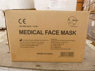 **LOCATED OFFSITE** (10 Boxes) Medical Facemask, 3 Layers, BFE ≥ 95%, Approx. 2000 Pcs/Box *Note: Buyer Responsible For Loadout, This Item Is Located @ 7261 18ST NW, For More Info Contact Chris @ 587-340-9961*