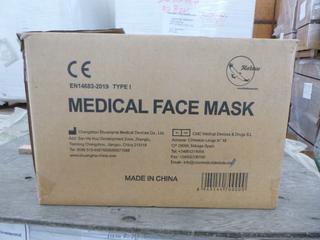 **LOCATED OFFSITE** (10 Boxes) Medical Facemask, 3 Layers, BFE ≥ 95%, Approx. 2000 Pcs/Box *Note: Buyer Responsible For Loadout, This Item Is Located @ 7261 18ST NW, For More Info Contact Chris @ 587-340-9961*