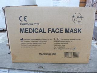 **LOCATED OFFSITE** (10 Boxes) Medical Facemask, 3 Layers, BFE ≥ 95%, Approx. 2000 Pcs/Box *Note: Buyer Responsible For Loadout, This Item Is Located @ 7261 18ST NW, For More Info Contact Chris @ 587-340-9961*