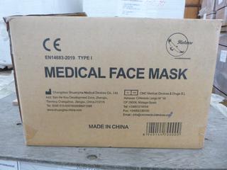 **LOCATED OFFSITE** (10 Boxes) Medical Facemask, 3 Layers, BFE ≥ 95%, Approx. 2000 Pcs/Box *Note: Buyer Responsible For Loadout, This Item Is Located @ 7261 18ST NW, For More Info Contact Chris @ 587-340-9961*