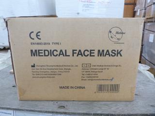 **LOCATED OFFSITE** (10 Boxes) Medical Facemask, 3 Layers, BFE ≥ 95%, Approx. 2000 Pcs/Box *Note: Buyer Responsible For Loadout, This Item Is Located @ 7261 18ST NW, For More Info Contact Chris @ 587-340-9961*