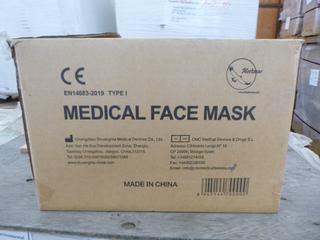 **LOCATED OFFSITE** (10 Boxes) Medical Facemask, 3 Layers, BFE ≥ 95%, Approx. 2000 Pcs/Box *Note: Buyer Responsible For Loadout, This Item Is Located @ 7261 18ST NW, For More Info Contact Chris @ 587-340-9961*