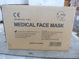 **LOCATED OFFSITE** (10 Boxes) Medical Facemask, 3 Layers, BFE ≥ 95%, Approx. 2000 Pcs/Box *Note: Buyer Responsible For Loadout, This Item Is Located @ 7261 18ST NW, For More Info Contact Chris @ 587-340-9961*