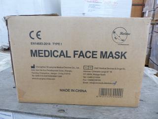 **LOCATED OFFSITE** (10 Boxes) Medical Facemask, 3 Layers, BFE ≥ 95%, Approx. 2000 Pcs/Box *Note: Buyer Responsible For Loadout, This Item Is Located @ 7261 18ST NW, For More Info Contact Chris @ 587-340-9961*