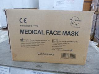 **LOCATED OFFSITE** (20 Boxes) Medical Facemask, 3 Layers, BFE ≥ 95%, Approx. 2000 Pcs/Box *Note: Buyer Responsible For Loadout, This Item Is Located @ 7261 18ST NW, For More Info Contact Chris @ 587-340-9961*