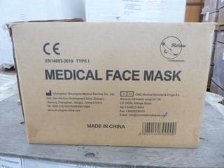 **LOCATED OFFSITE** (20 Boxes) Medical Facemask, 3 Layers, BFE ≥ 95%, Approx. 2000 Pcs/Box *Note: Buyer Responsible For Loadout, This Item Is Located @ 7261 18ST NW, For More Info Contact Chris @ 587-340-9961*