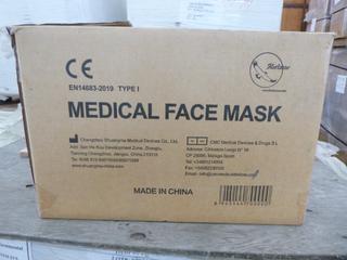 **LOCATED OFFSITE** (20 Boxes) Medical Facemask, 3 Layers, BFE ≥ 95%, Approx. 2000 Pcs/Box *Note: Buyer Responsible For Loadout, This Item Is Located @ 7261 18ST NW, For More Info Contact Chris @ 587-340-9961*