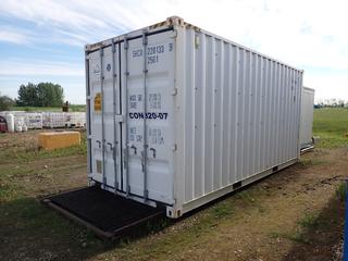 20ft Skid Mtd. High Cube Storage Container C/w 25ft Skid And Shelving *Note: Contents Not Included, Buyer Responsible For Loadout*
