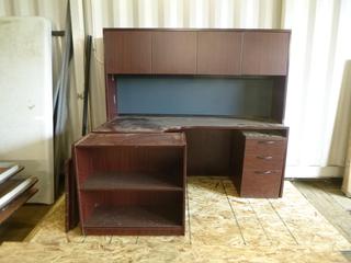 L-Shaped Office Desk C/w Hutch, Shelving Unit And 3-Drawer Cabinet  *Note: No Hardware*