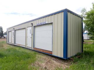 45ft X 8ft 7in X 10ft 4in 3-Bay Insulated Building C/w Power, Shelving And Roll Up Doors *Note: Contents Not Included, Buyer Responsible For Loadout, Item Cannot Be Removed Until Wednesday July 6th Unless Mutually Agreed Upon*