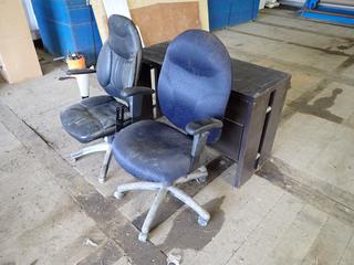 4ft X 19 3/4in X 50in Desk C/w (2) Task Chairs *Note: Damaged*