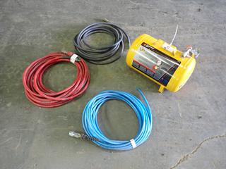 Performance Tool 5-Gal Portable Air Tank C/w (3) Air Hoses *Note: (1) Missing Fitting*