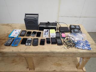 Qty Of Assorted Iphones, Blackberry Phones, Clock Radios, Chargers, Cases, And Assorted Phone Supplies *Note: Some Phones Locked, Working Condition Unknown Phones Not Charged Status Unknown*