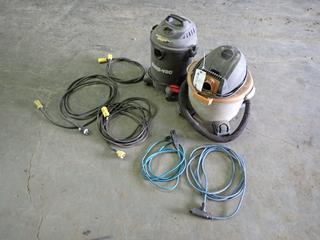 Ridgid 22.5L Shop Vac C/w Hose, Extension Cords And Shop Vac Base *Note: Base Cracked*