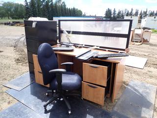 66in X 30in X 30in Office Desk C/w 4-Drawer Filing Cabinet Task Chair And Assorted Supplies