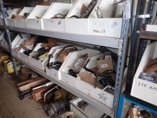 Qty Of Dozer, Loader And Grader Parts C/w Hand Valves, Belts, Belt Tensioner, Rollers, Switches, Bearings, Water Truck Parts, Rollers And Assorted Supplies *Note: Shelving Not Included*