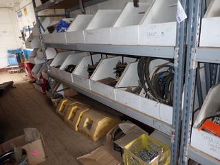 Qty Of High Pressure Hose, U-Clamps, Headlights, Brake Shoes, Spring Brakes, Checkers Wheel Chocks, Assorted Headlight Bulbs, Heater Socks And Assorted Supplies *Note: Shelving Not Included*