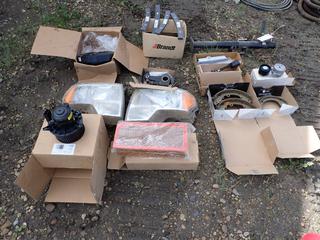 G7724 Vibration Damper, Ac Delco Motor Assembly, F1-08 Air Filter, Napa Brake Shoes, Tensioner Puller, Trailer Jack, Lights And Assorted Supplies