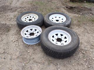 (1) Mission ST205/75 R15 Tire w/ Rim, (1) Provider ST205/75 R15 Tire w/ Rim, (1) Carlisle 25/75 R15 Tire w/ Rim And (1) Rim