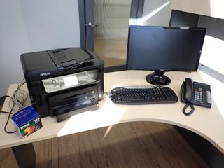 Benq 24 In Monitor, Epson Copy/Fax/Scan Printer, Nortel Office Phone and Logitech Keyboard.
